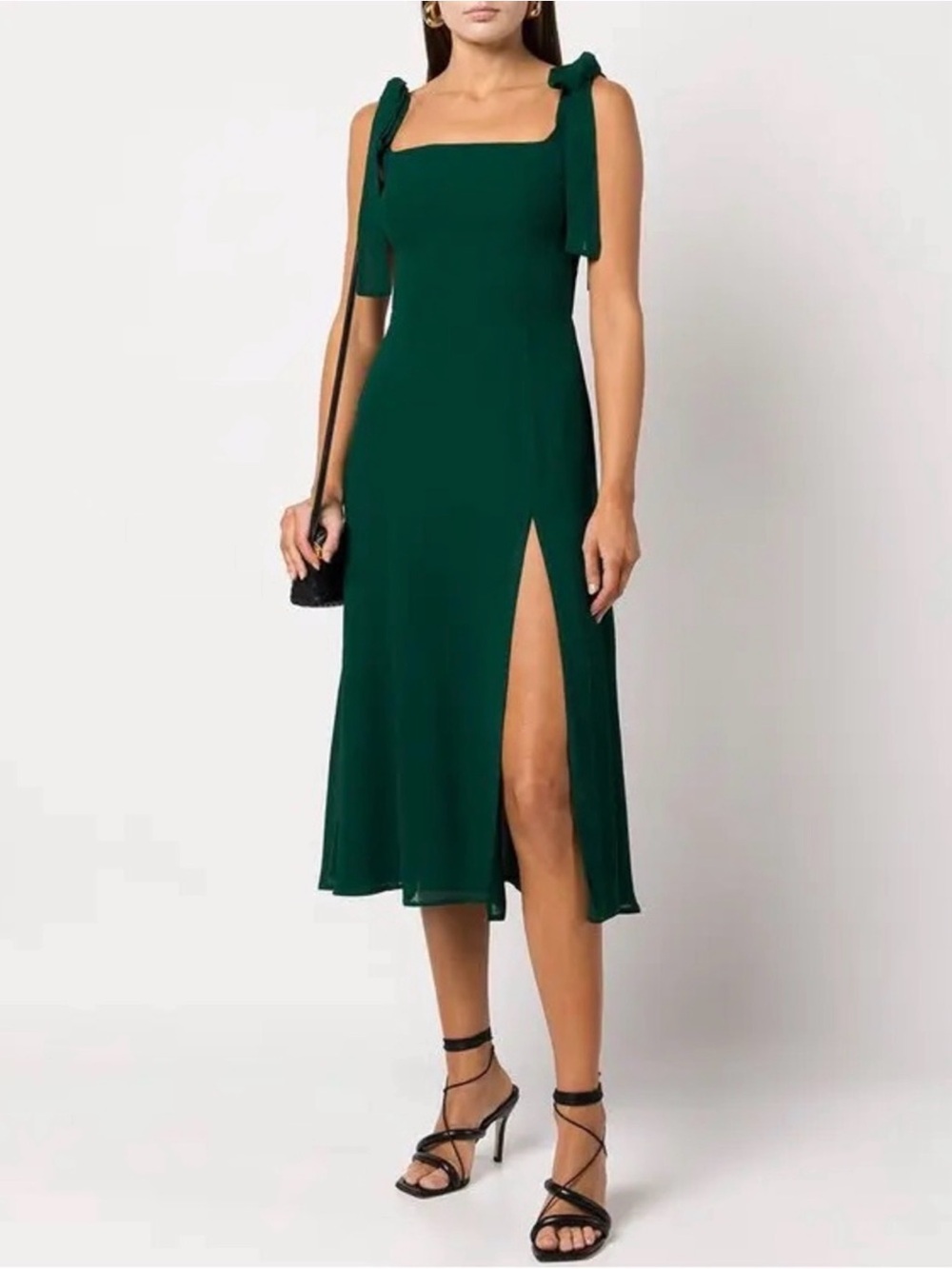 Reformation Dark Emerald Tie-Shoulder Midi Dress